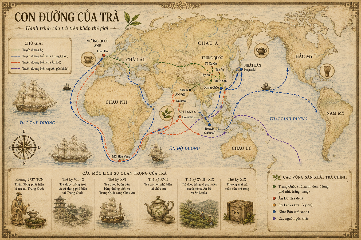 The World of Tea Map with Tea Varieties